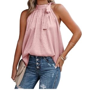 No Name Brand Halter With Side Bowtie Front Mock Neck Satin Leopard Top Size Med